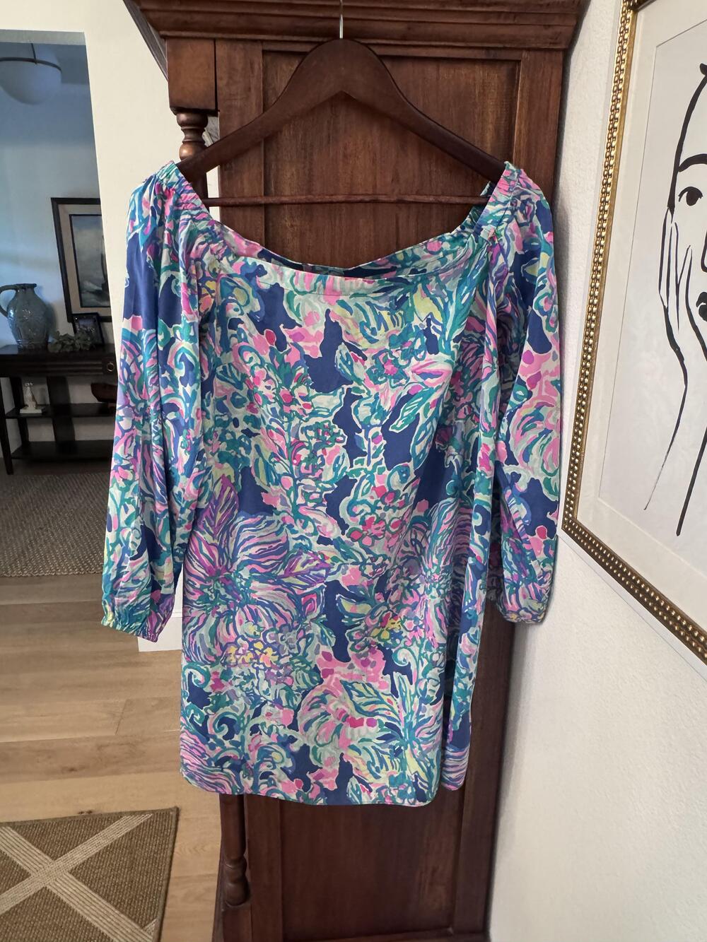 Lilly Pulitzer Shift Dress Womens Small Multicolor Floral Silk 3/4 Sleeve Boho